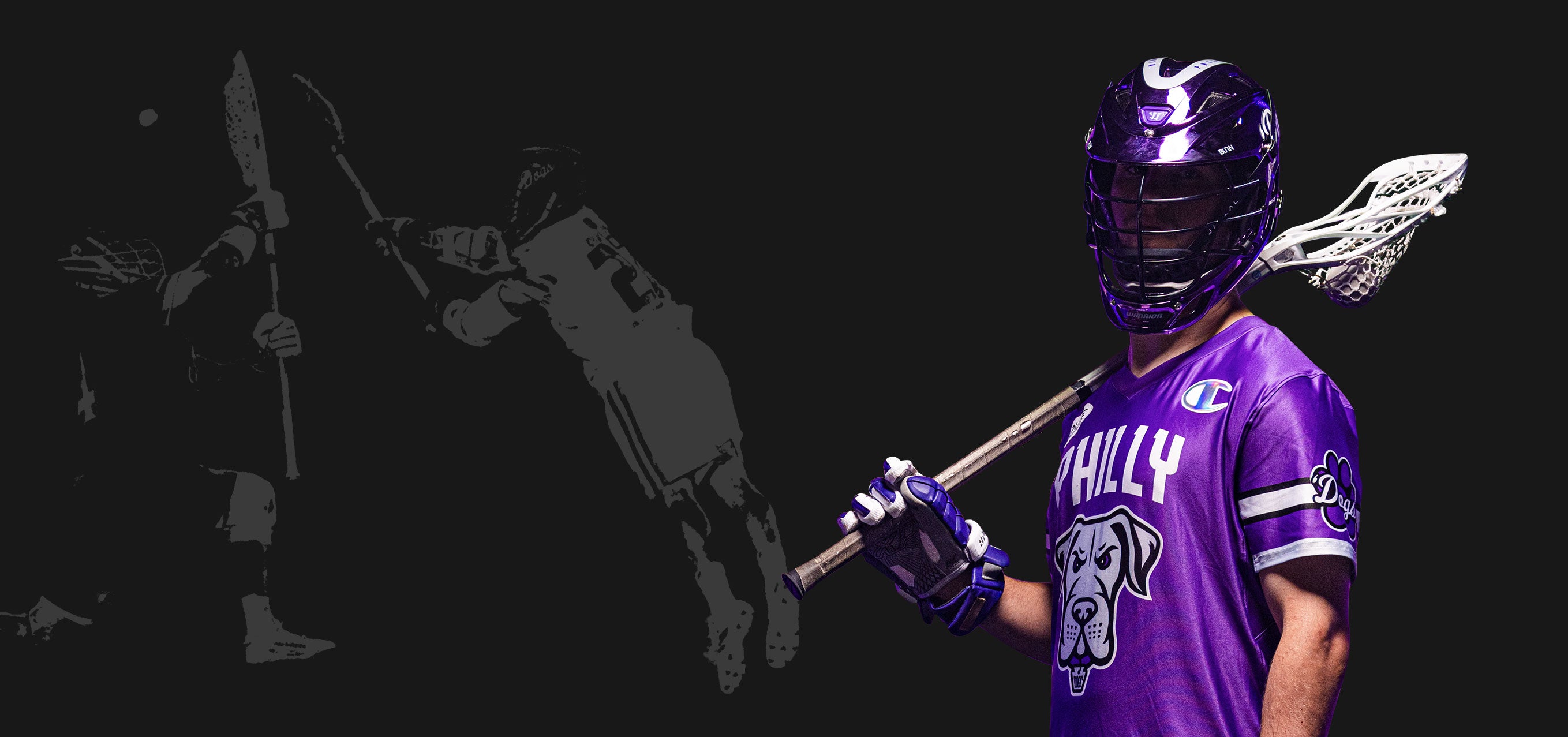 Michael Sowers, in a Philadelphia Waterdogs uniform, Wearing lacrosse equipment for a photo shoot